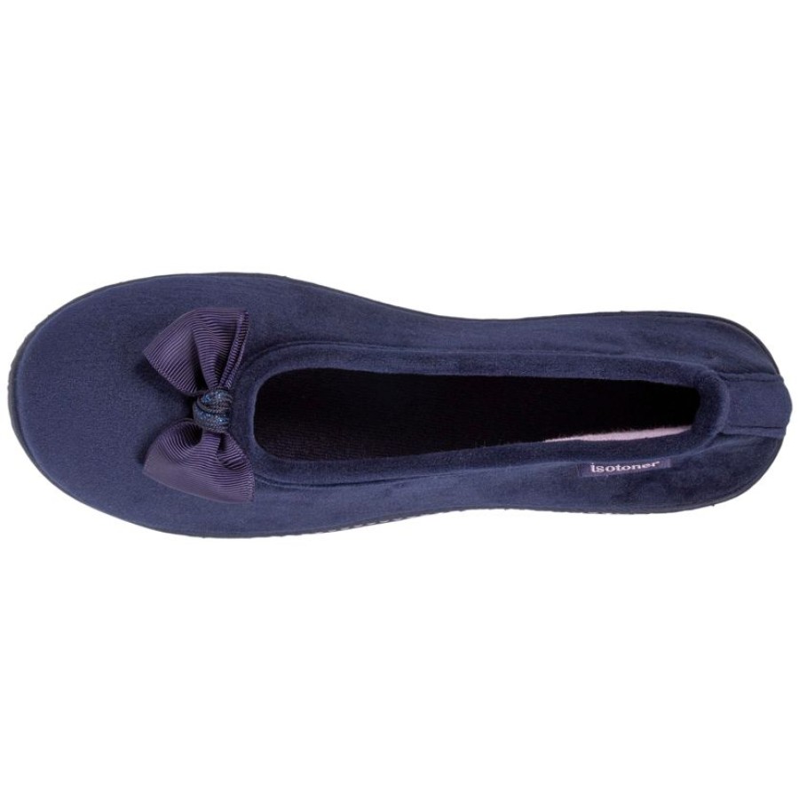 Femme Isotoner | Chaussons Ballerines Talon Femme Marine Noeud