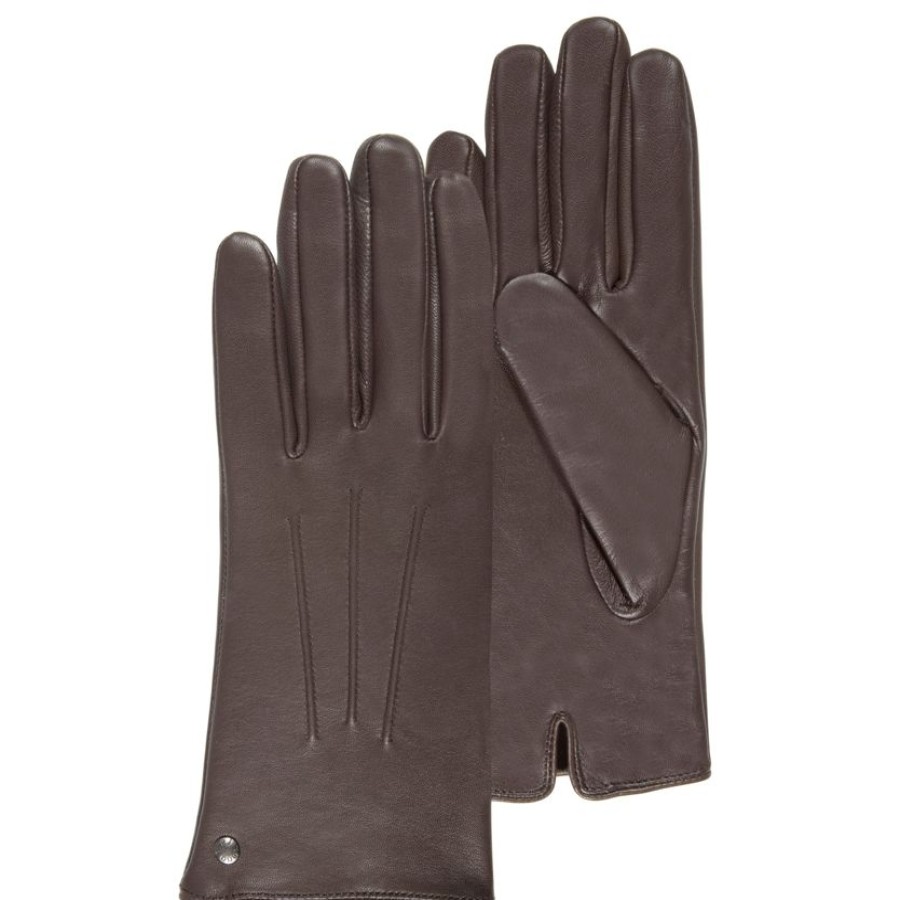 Femme Isotoner | Gants Femme Tactiles Cuir 3 Baguettes Marron