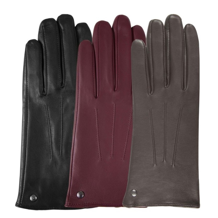 Femme Isotoner | Gants Femme Tactiles Cuir 3 Baguettes Marron