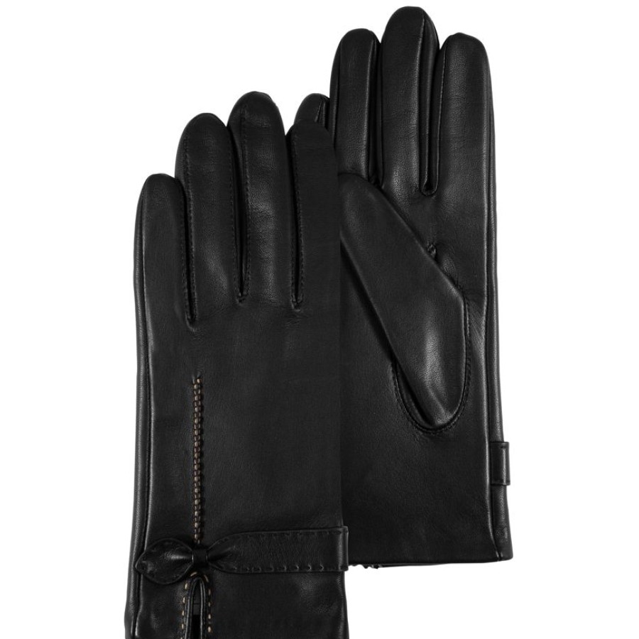 Femme Isotoner | Gants Femme Cuir D'Agneau Noeud Noir