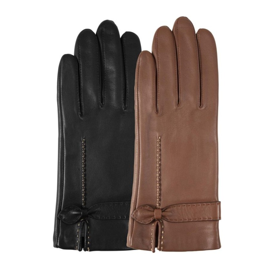 Femme Isotoner | Gants Femme Cuir D'Agneau Noeud Noir