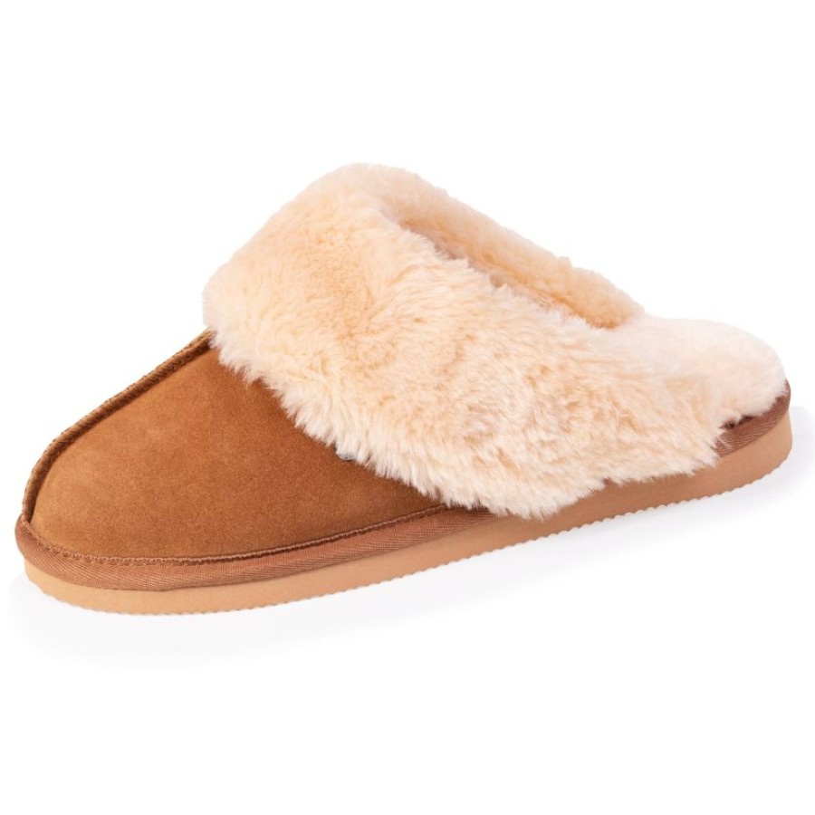 Femme Isotoner | Chaussons Mules Fourrees Femme Camel