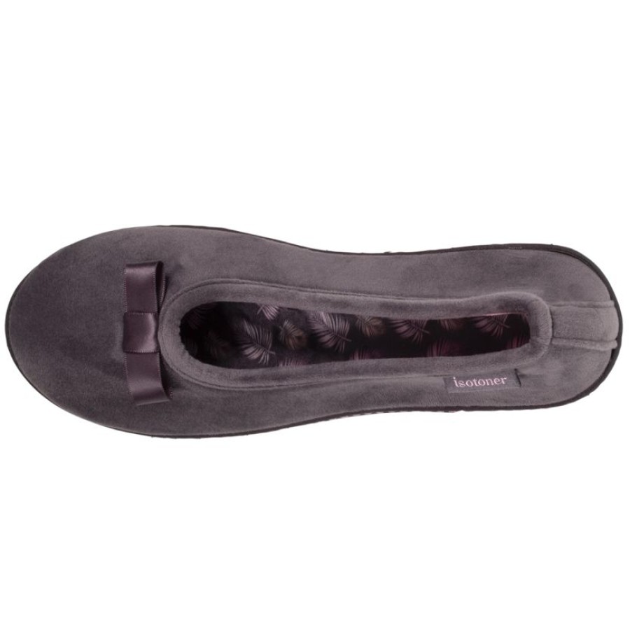 Femme Isotoner | Chaussons Ballerines Talon Femme Gris Fonce