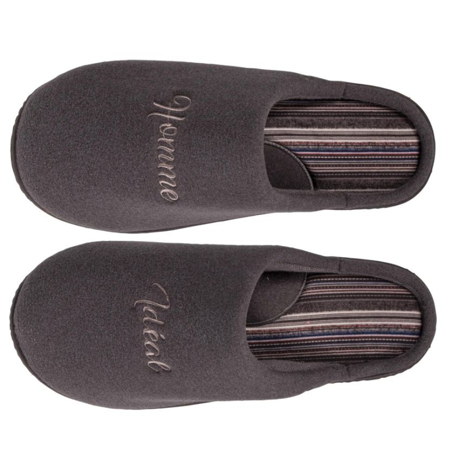 Homme Isotoner | Chaussons Mules Homme Gris Brode