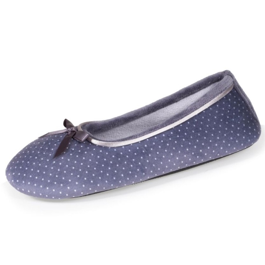 Femme Isotoner | Chaussons Ballerines Femme Pois Gris