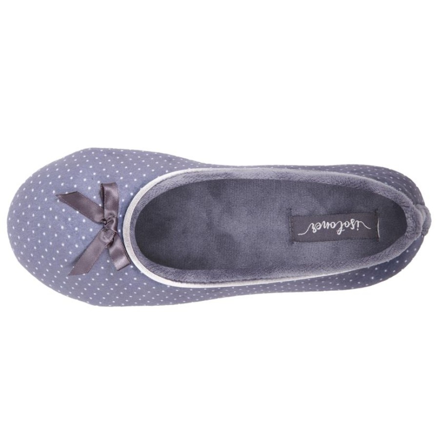 Femme Isotoner | Chaussons Ballerines Femme Pois Gris