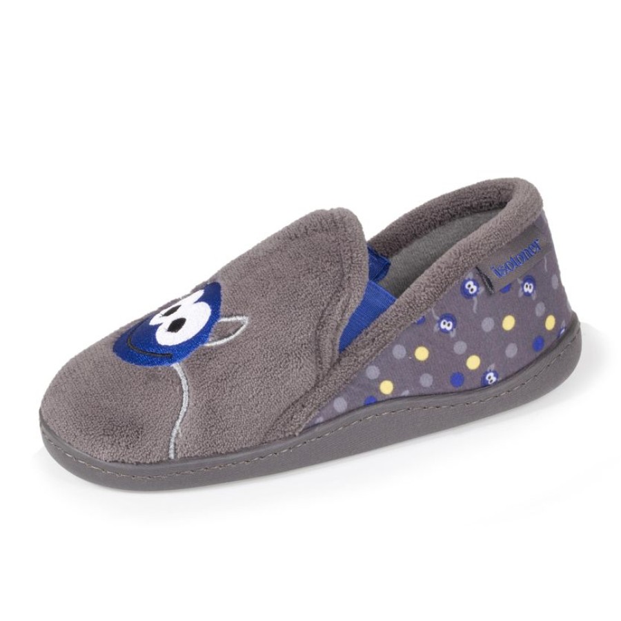 Enfant Isotoner | Chaussons Mocassins Enfant Gris Monstre