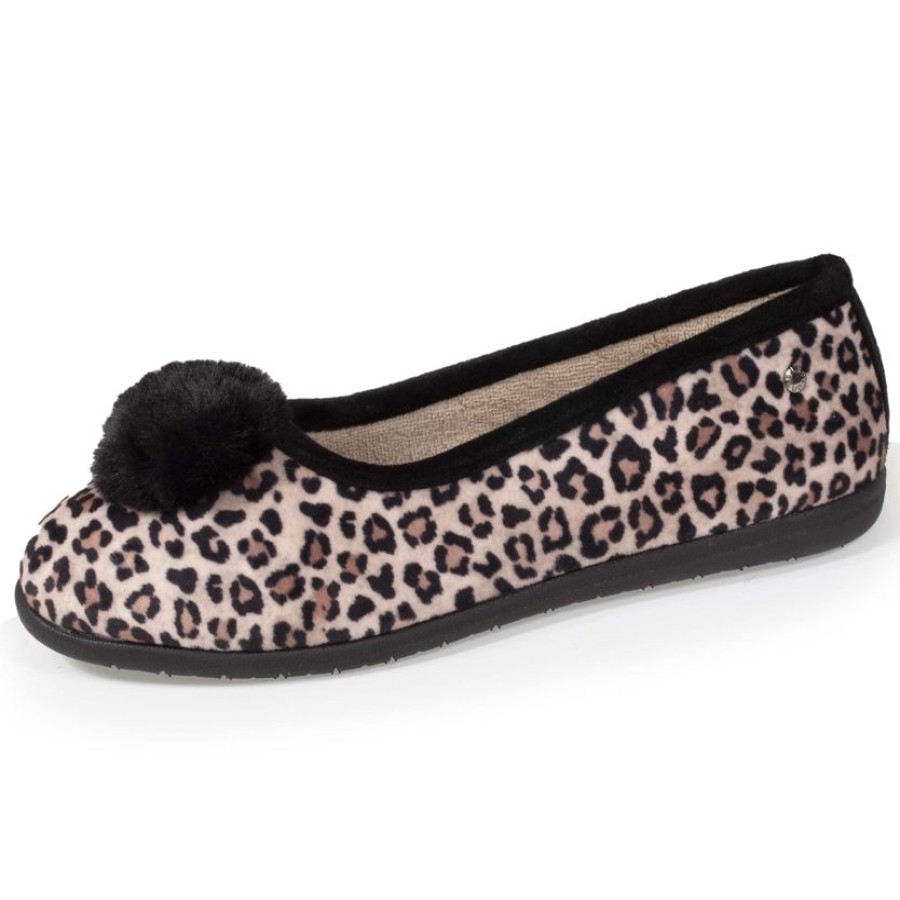 Femme Isotoner | Chaussons Ballerines Femme Pompon Panthere