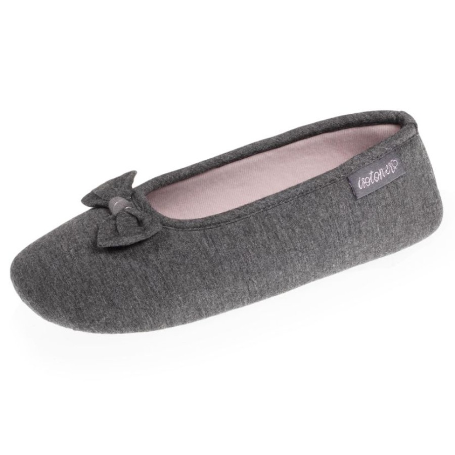 Femme Isotoner | Chaussons Ballerines Femme Gris Chine Fonce