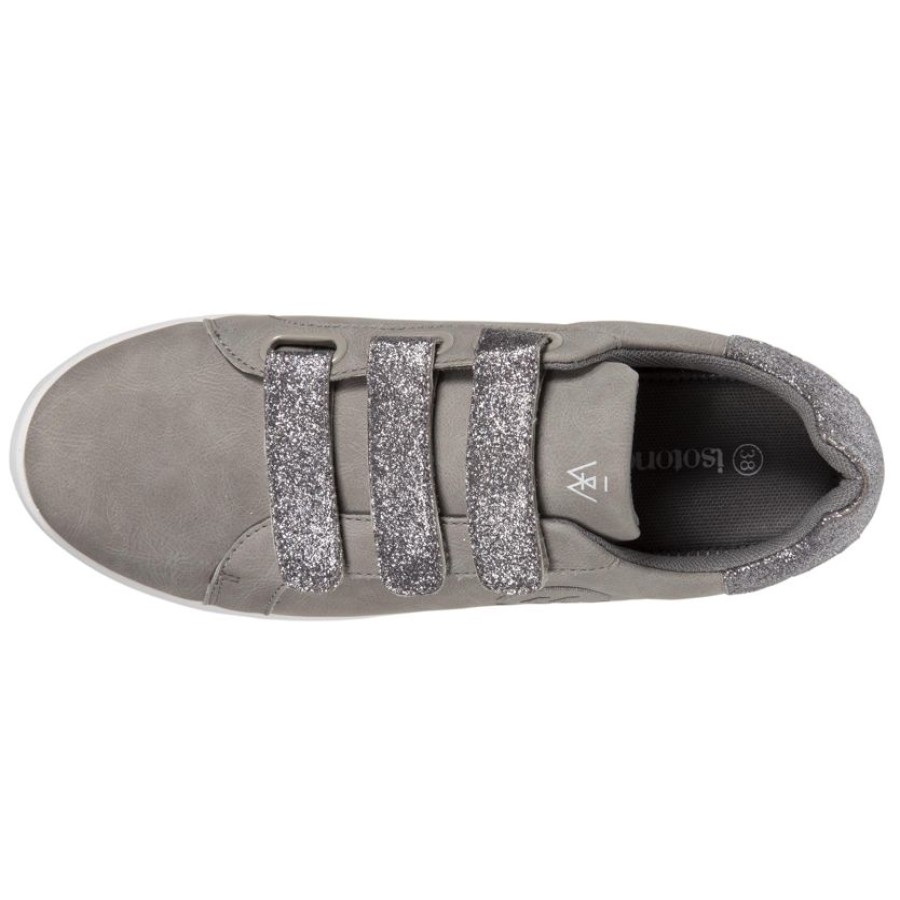 Femme Isotoner | Baskets Confort Femme Scratch Paillete Gris