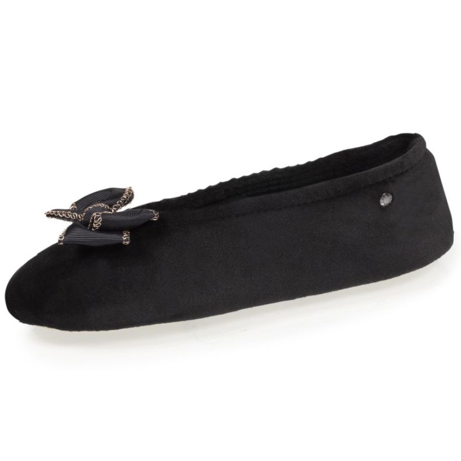 Femme Isotoner | Chaussons Ballerines Femme Noeud Precieux Noir