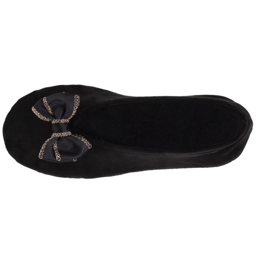 Femme Isotoner | Chaussons Ballerines Femme Noeud Precieux Noir