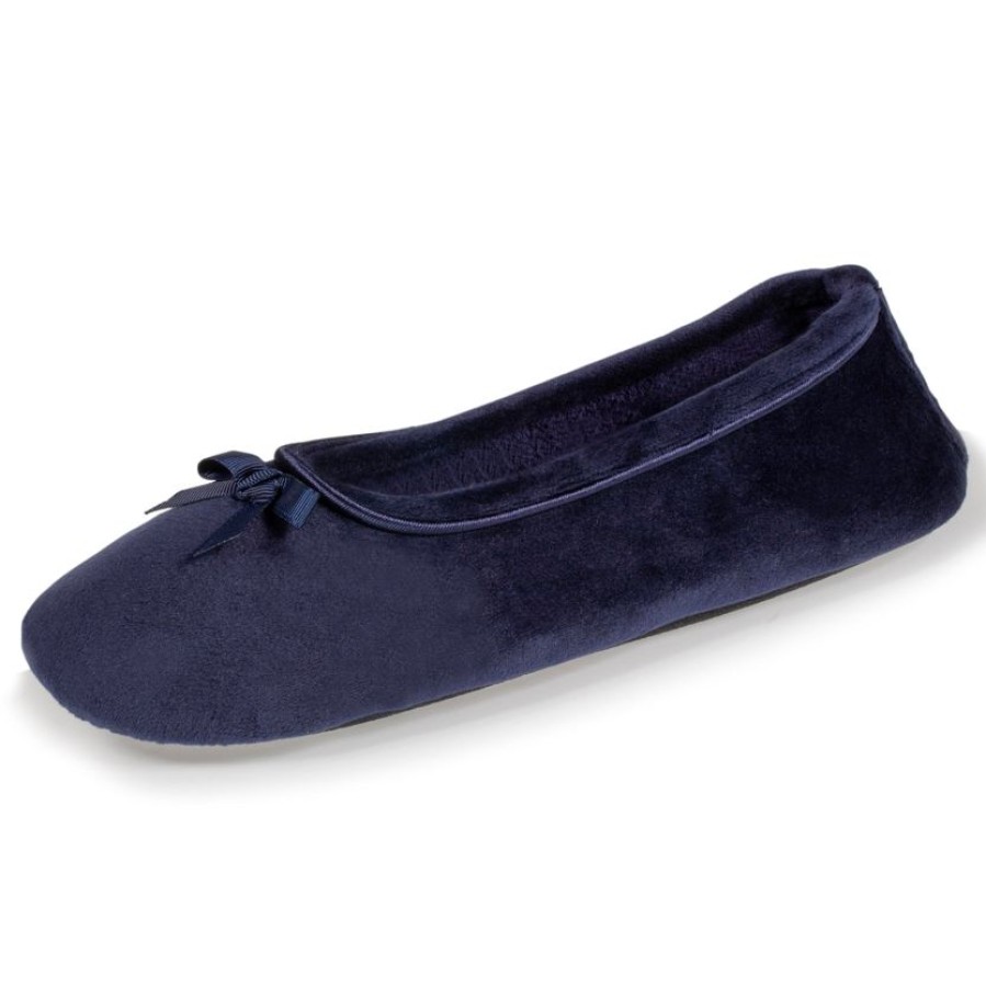 Femme Isotoner | Chaussons Ballerines Femme Marine Petit Noeud