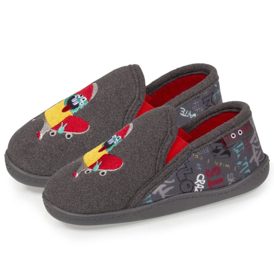 Enfant Isotoner | Chaussons Mocassins Enfant Monstre Gris