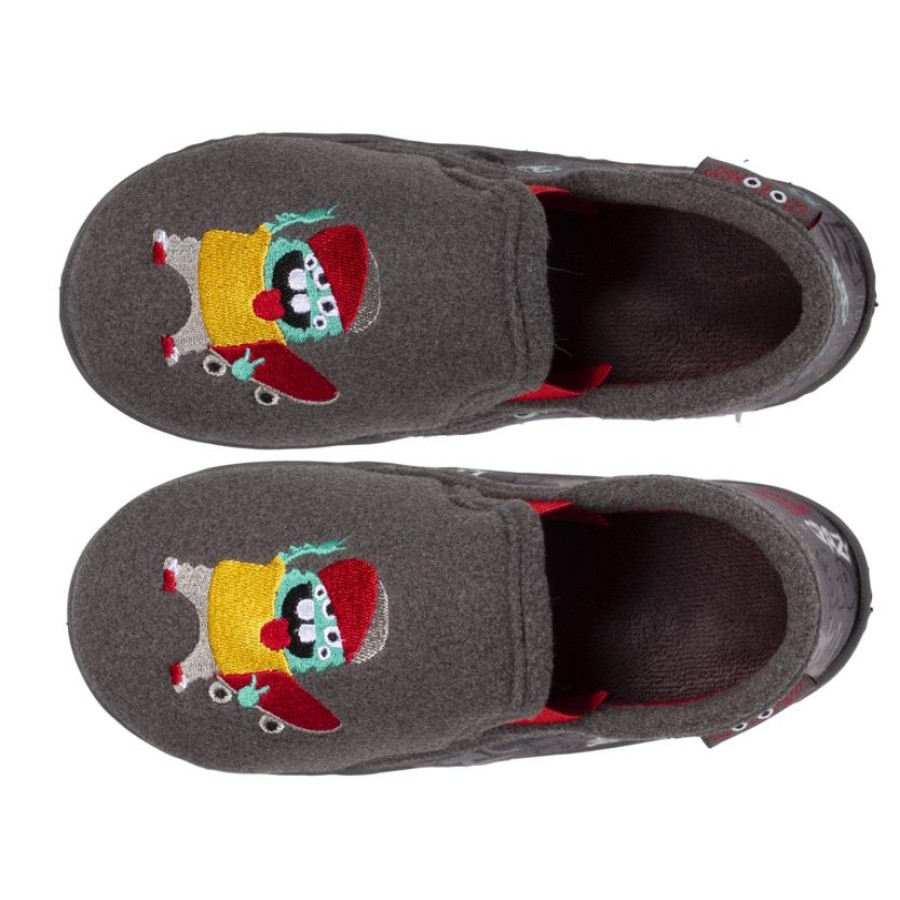 Enfant Isotoner | Chaussons Mocassins Enfant Monstre Gris