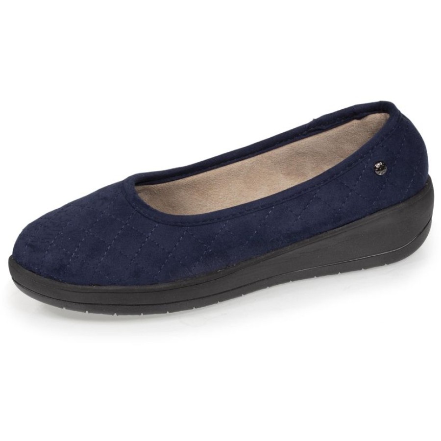 Femme Isotoner | Chaussons Ballerines Talon Femme Marine