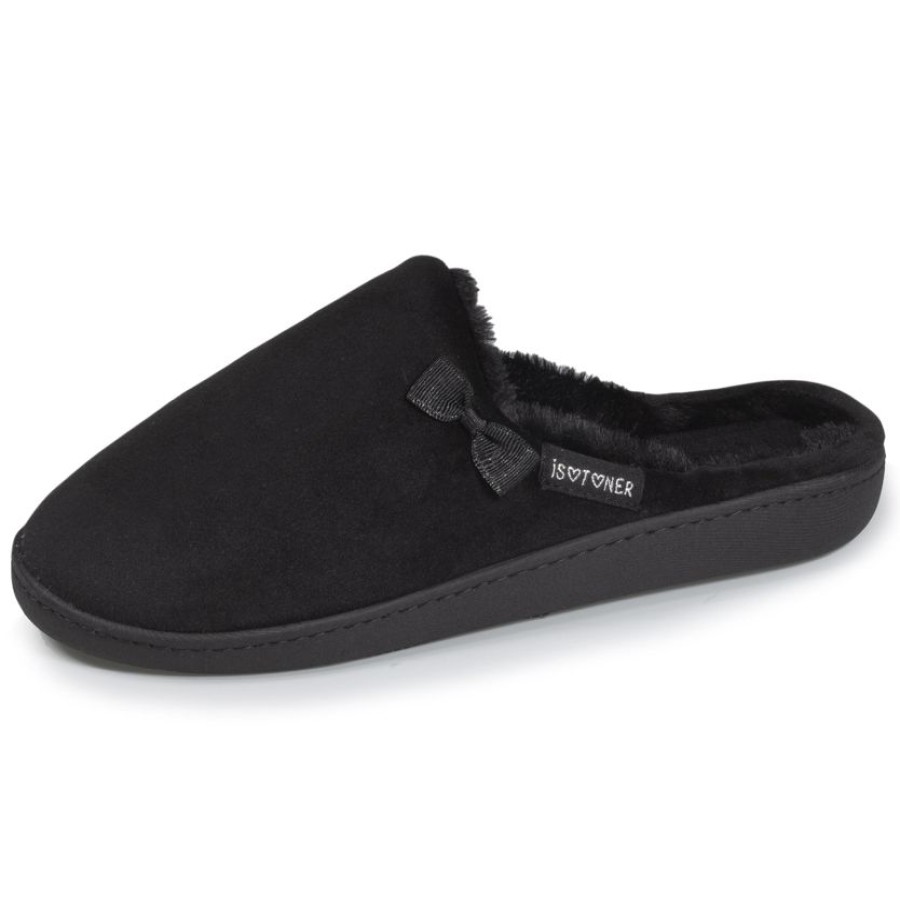 Femme Isotoner | Chaussons Mules Femme Fausse Fourrure Noir