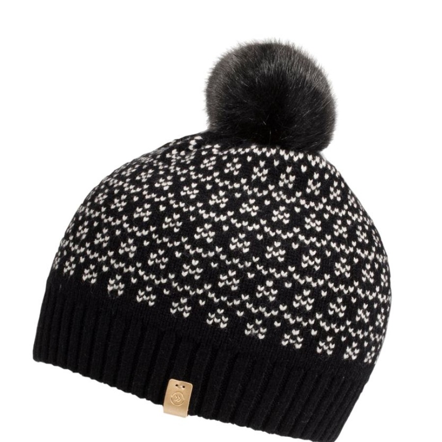 Femme Isotoner | Bonnet Femme A Pompon Jacquard Noir