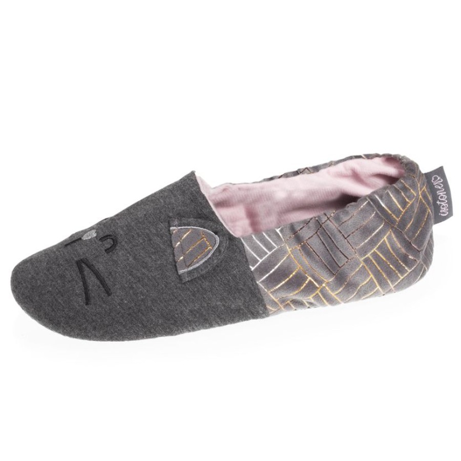 Femme Isotoner | Chaussons Slippers Femme 3D Gris Chine Fonce