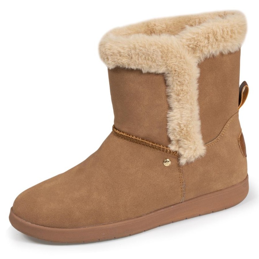 Femme Isotoner | Bottines Femme Fourrees Avec Revers Camel