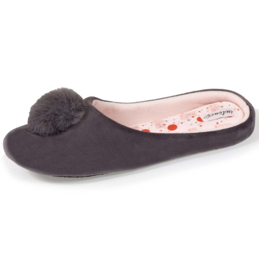 Femme Isotoner | Chaussons Mules Echancrees Femme Pompon