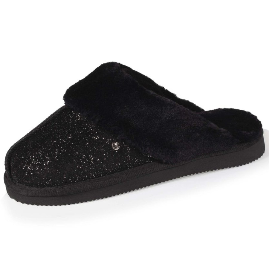 Femme Isotoner | Chaussons Mules Fourrees Femme Noir Nacre