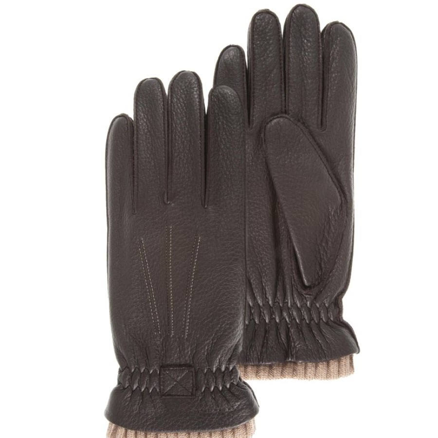 Homme Isotoner | Gants Homme Cuir De Cerf Marron