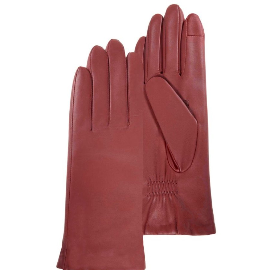 Femme Isotoner | Gants Femme Tactiles Cuir Doubles Rouge