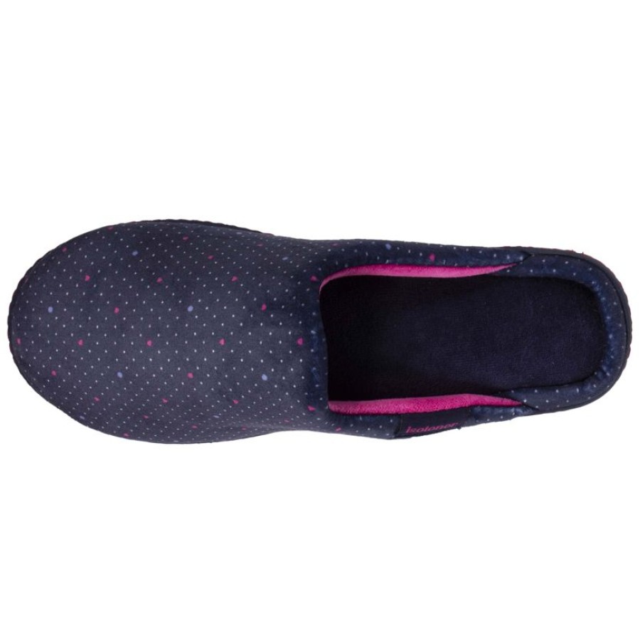 Femme Isotoner | Chaussons Mules Talon Femme Pois Bleus