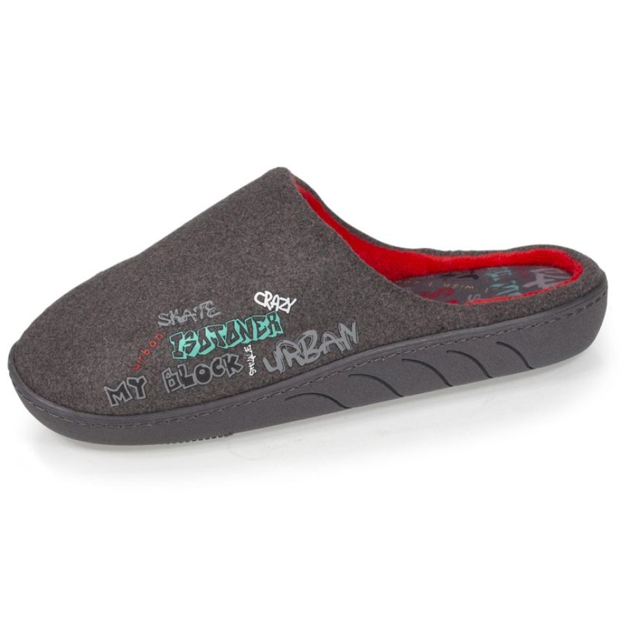 Enfant Isotoner | Chaussons Mules Junior Gris Fonce