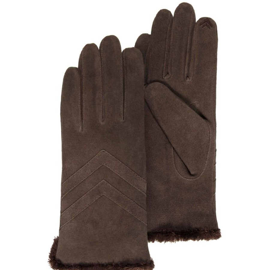 Femme Isotoner | Gants Femme Tactiles Cuir Velours Marron