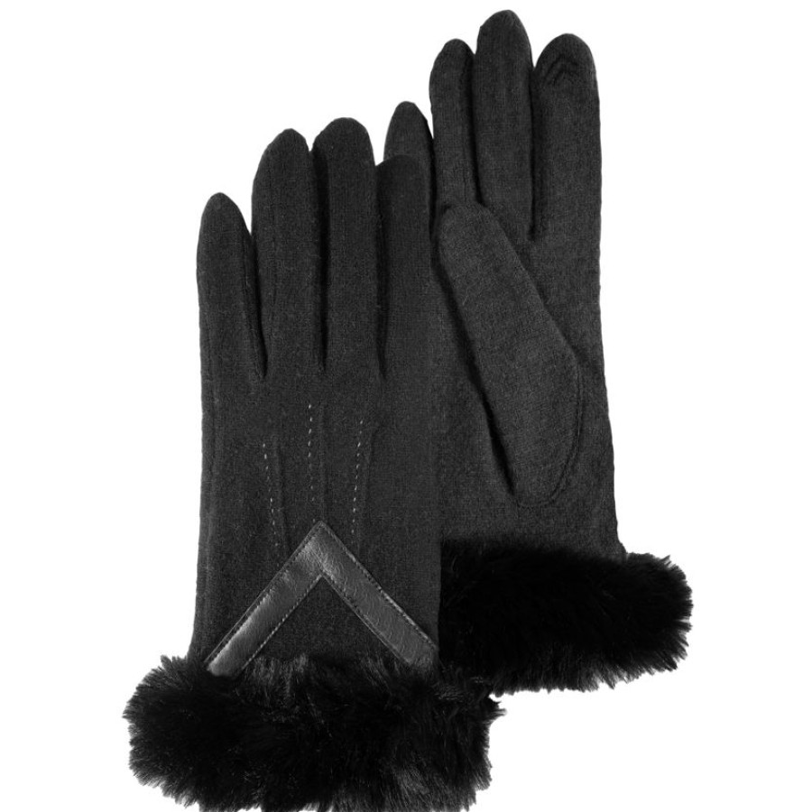 Femme Isotoner | Gants Femme Poignet Fausse Fourrure Noir