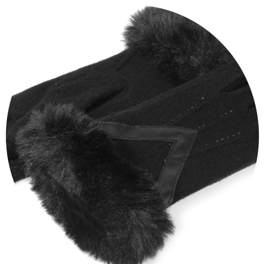 Femme Isotoner | Gants Femme Poignet Fausse Fourrure Noir