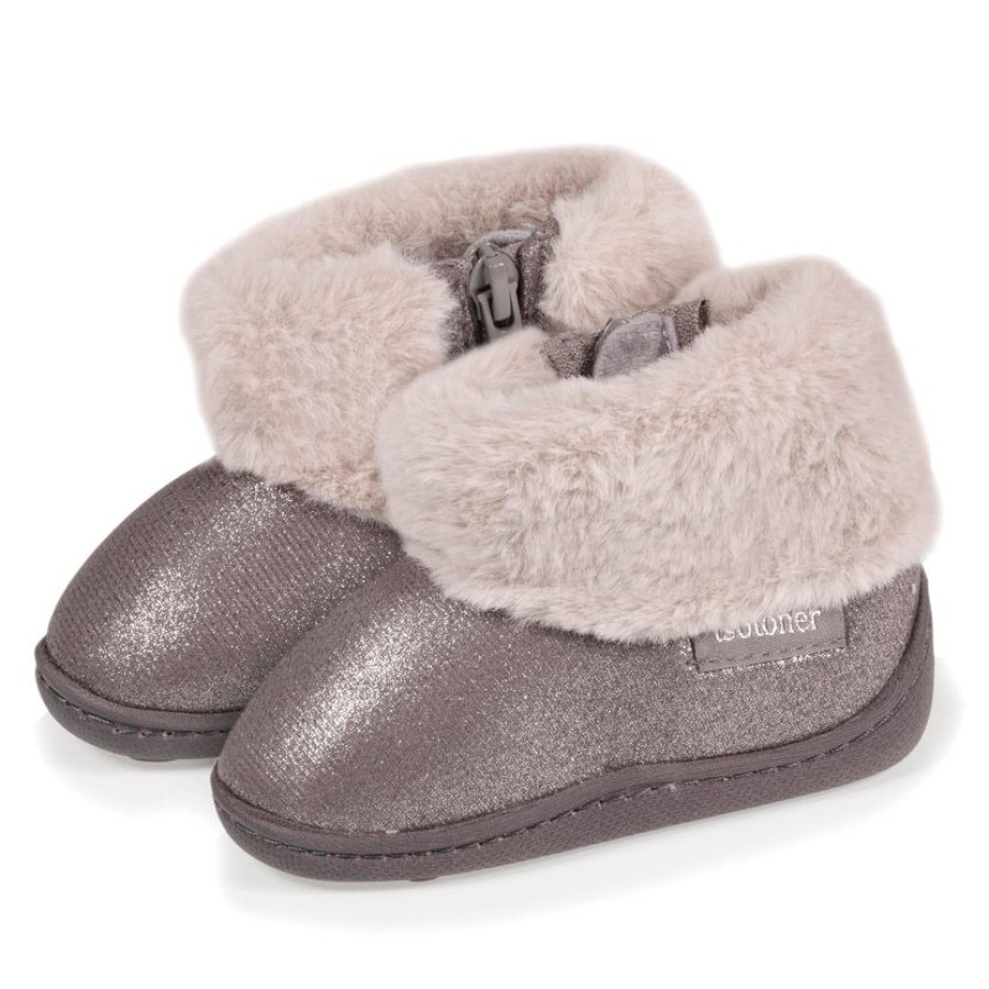 Enfant Isotoner | Chaussons Bottillons Zip Bebe Gris Irise