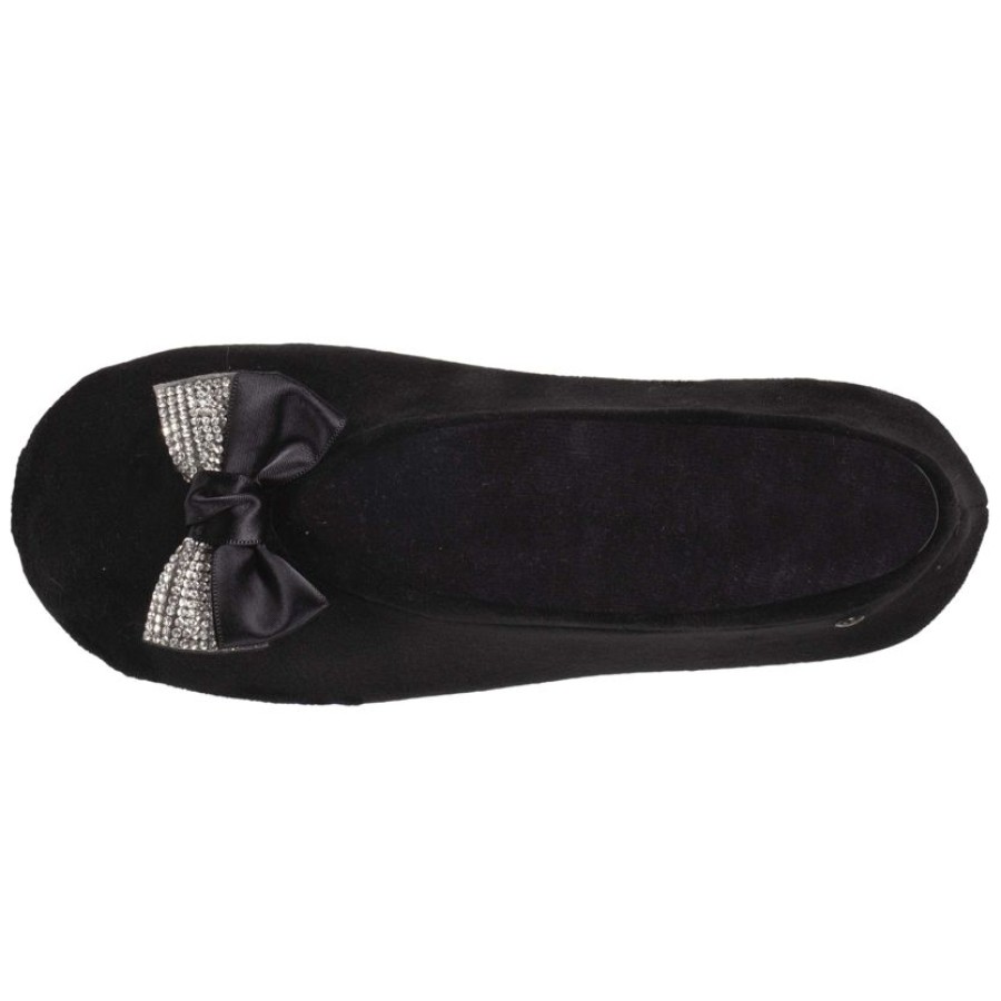 Femme Isotoner | Chaussons Ballerines Femme Noeud Bijou Noir