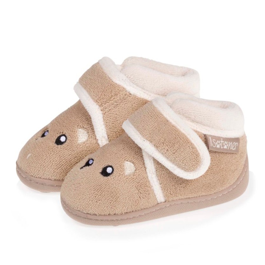 Enfant Isotoner | Chaussons Bottillons Bebe / Enfant Velcro Beige