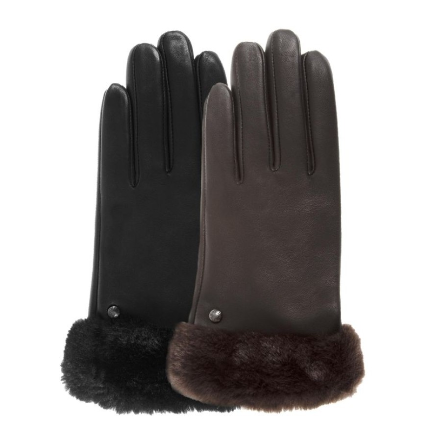 Femme Isotoner | Gants Femme Cuir Bord Fourrure Noir