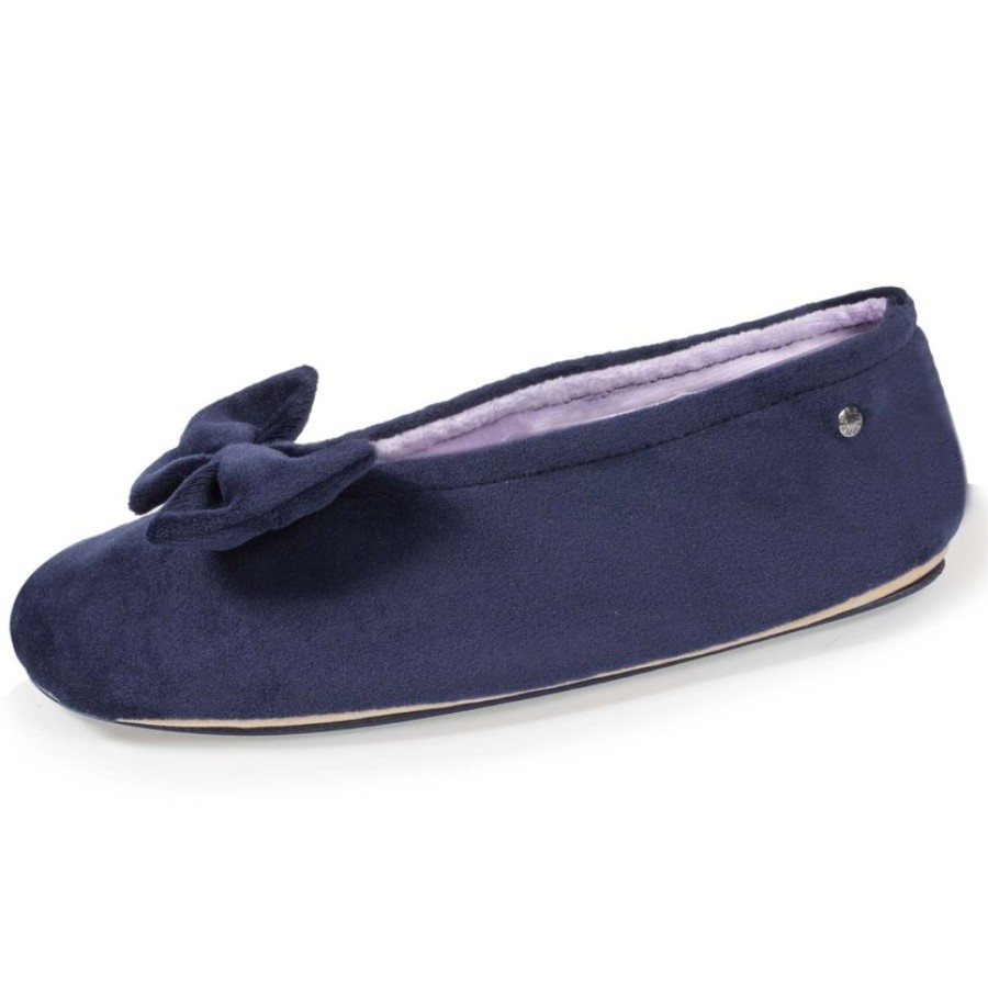 Femme Isotoner | Chaussons Ballerines Femme Grand Noeud Marine