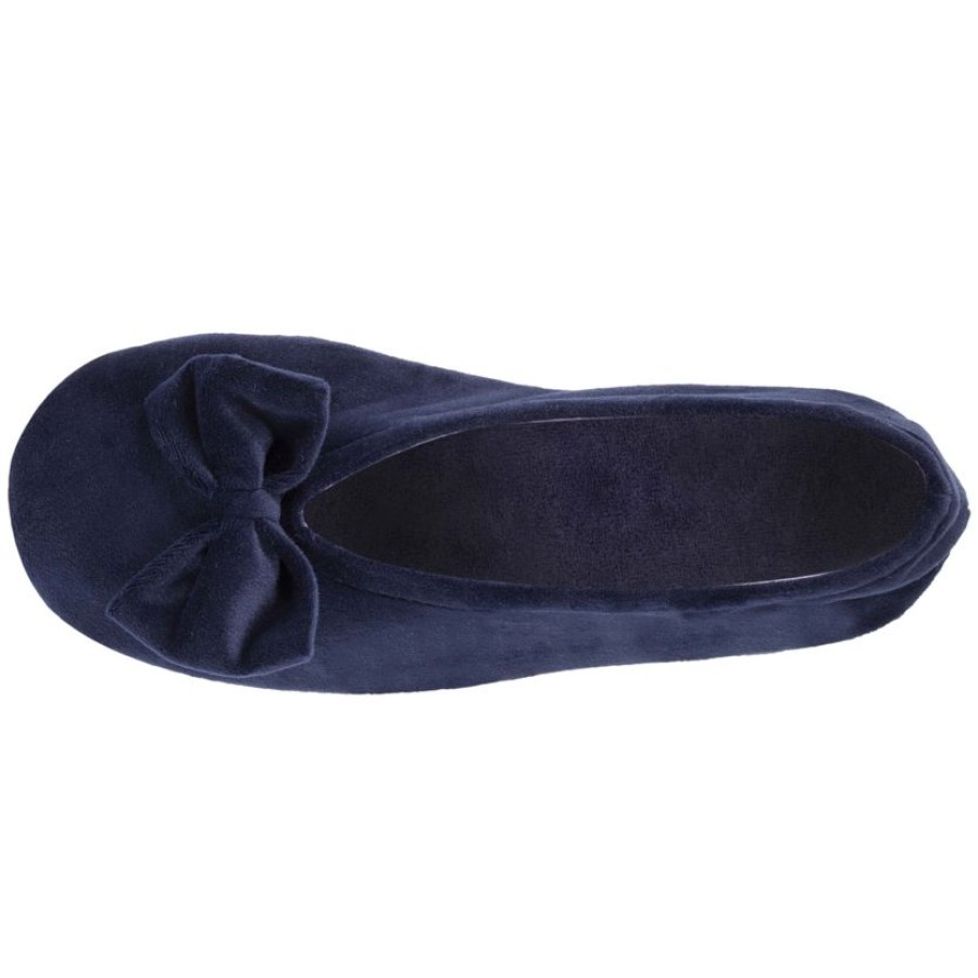 Femme Isotoner | Chaussons Ballerines Femme Grand Noeud Marine