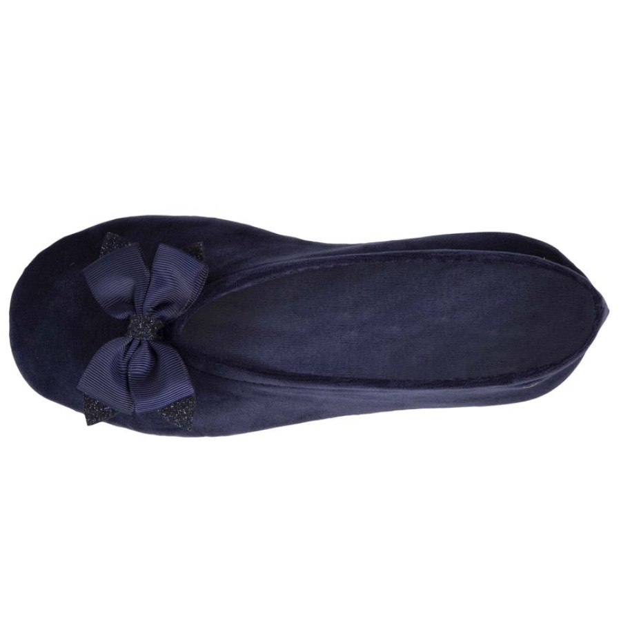 Femme Isotoner | Chaussons Ballerines Femme Noeud Gros-Grain Marine