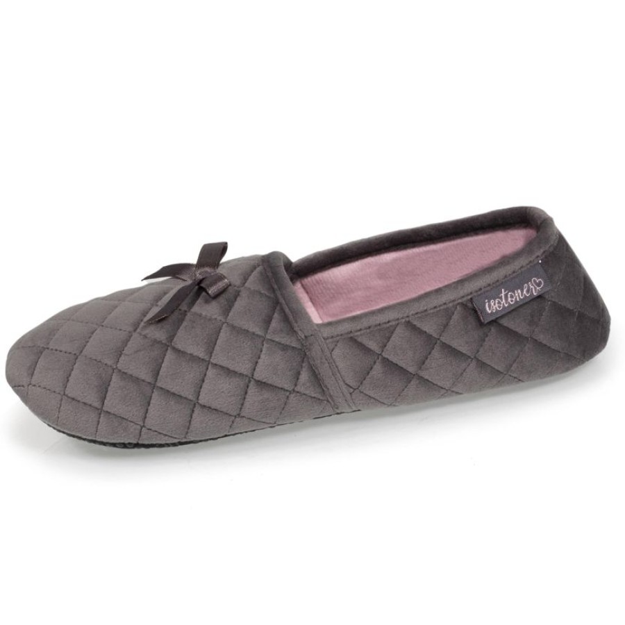 Femme Isotoner | Chaussons Slippers Femme Matelasses Gris Fonce