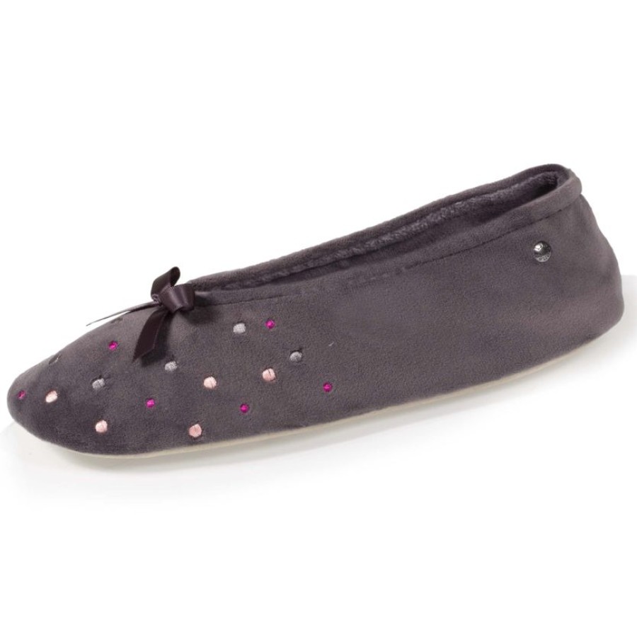 Femme Isotoner | Chaussons Ballerines Femme Pois Brodes