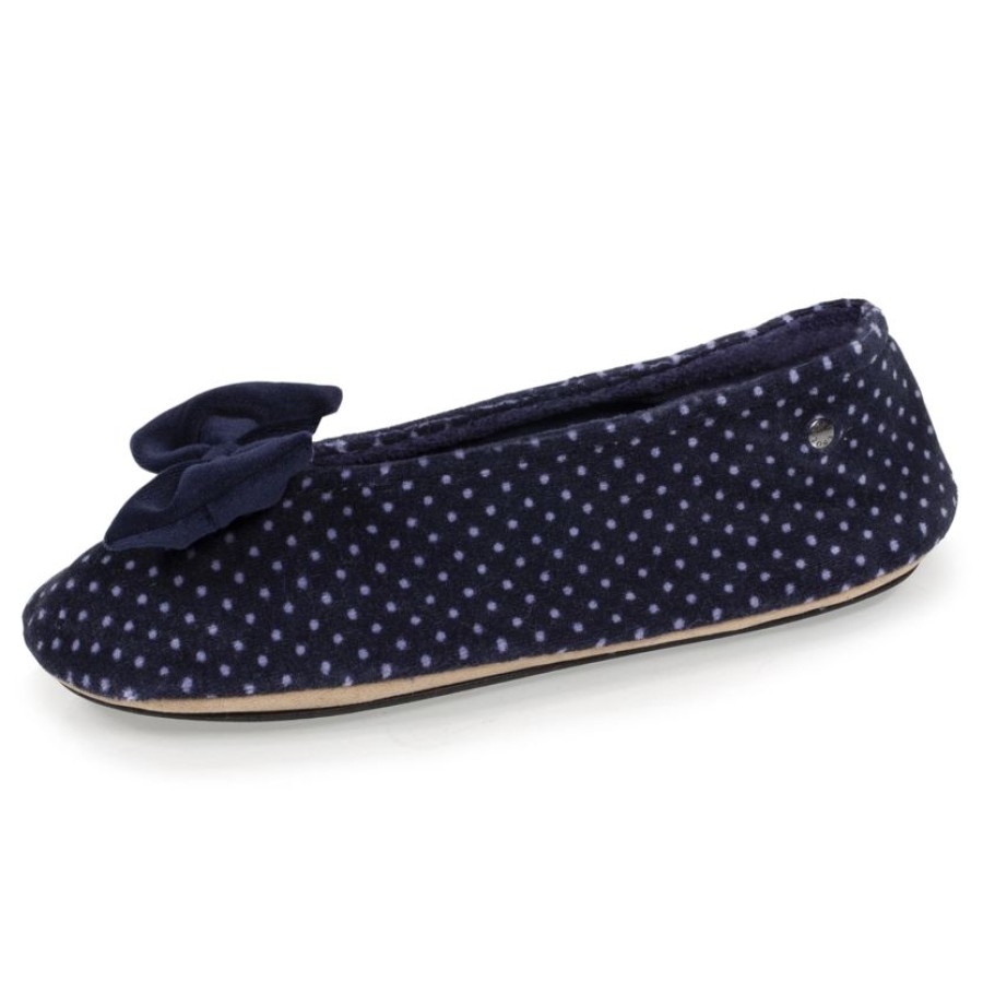 Femme Isotoner | Chaussons Ballerines Femme Grand Noeud Pois