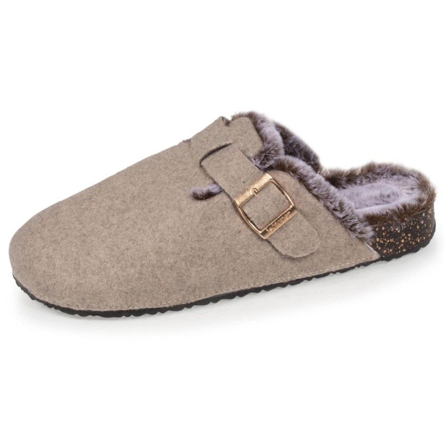 Femme Isotoner | Chaussons Sabots Femme Feutrine Taupe Chine