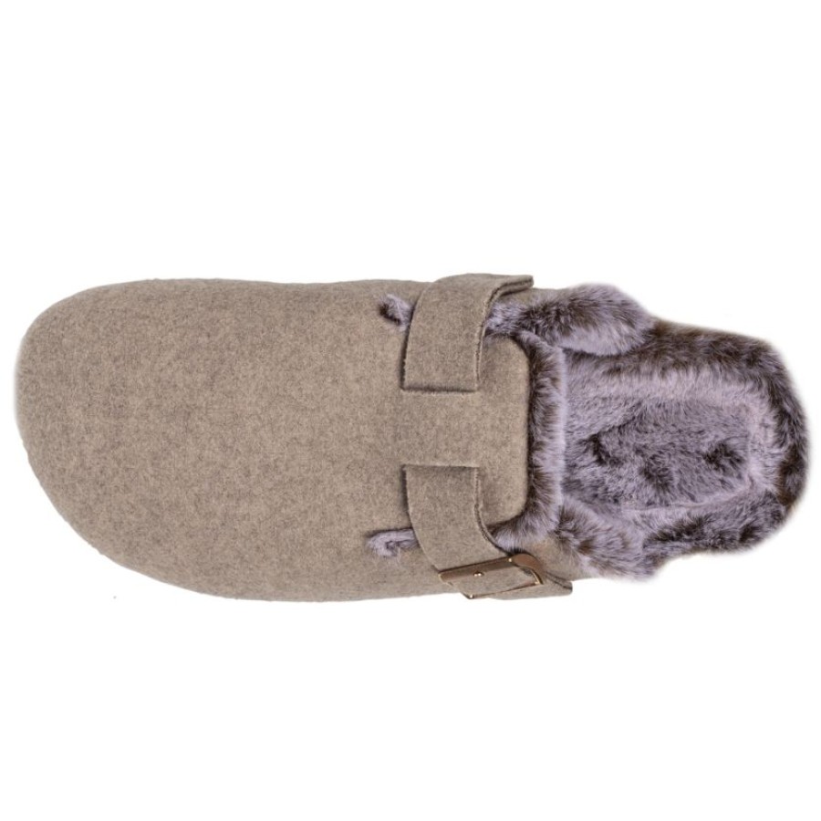 Femme Isotoner | Chaussons Sabots Femme Feutrine Taupe Chine