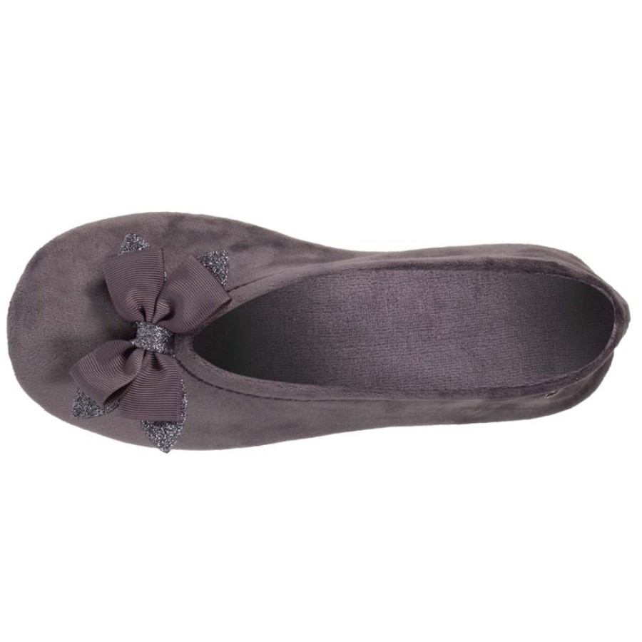 Femme Isotoner | Chaussons Ballerines Femme Noeud Gros-Grain Gris Fonce