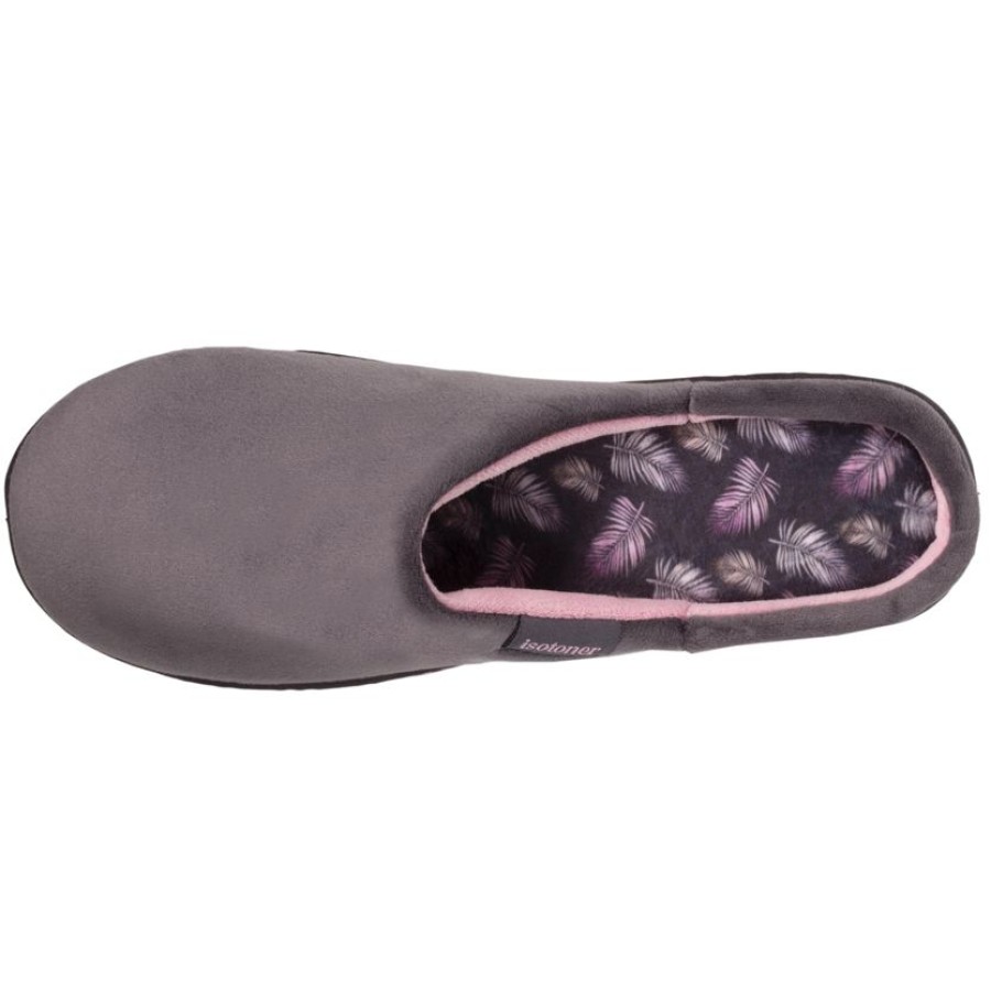 Femme Isotoner | Chaussons Mules Talon Femme Gris Fonce