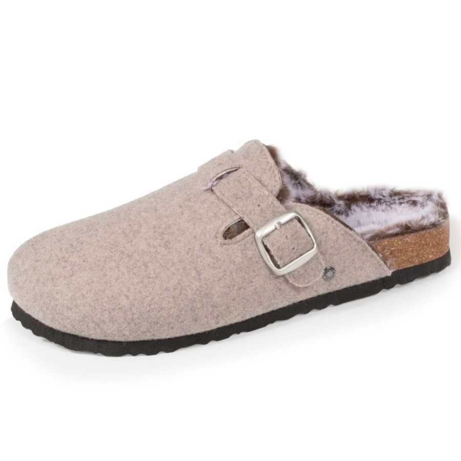 Femme Isotoner | Chaussons Sabots Femme Feutrine Taupe Chine