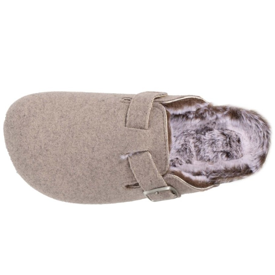 Femme Isotoner | Chaussons Sabots Femme Feutrine Taupe Chine