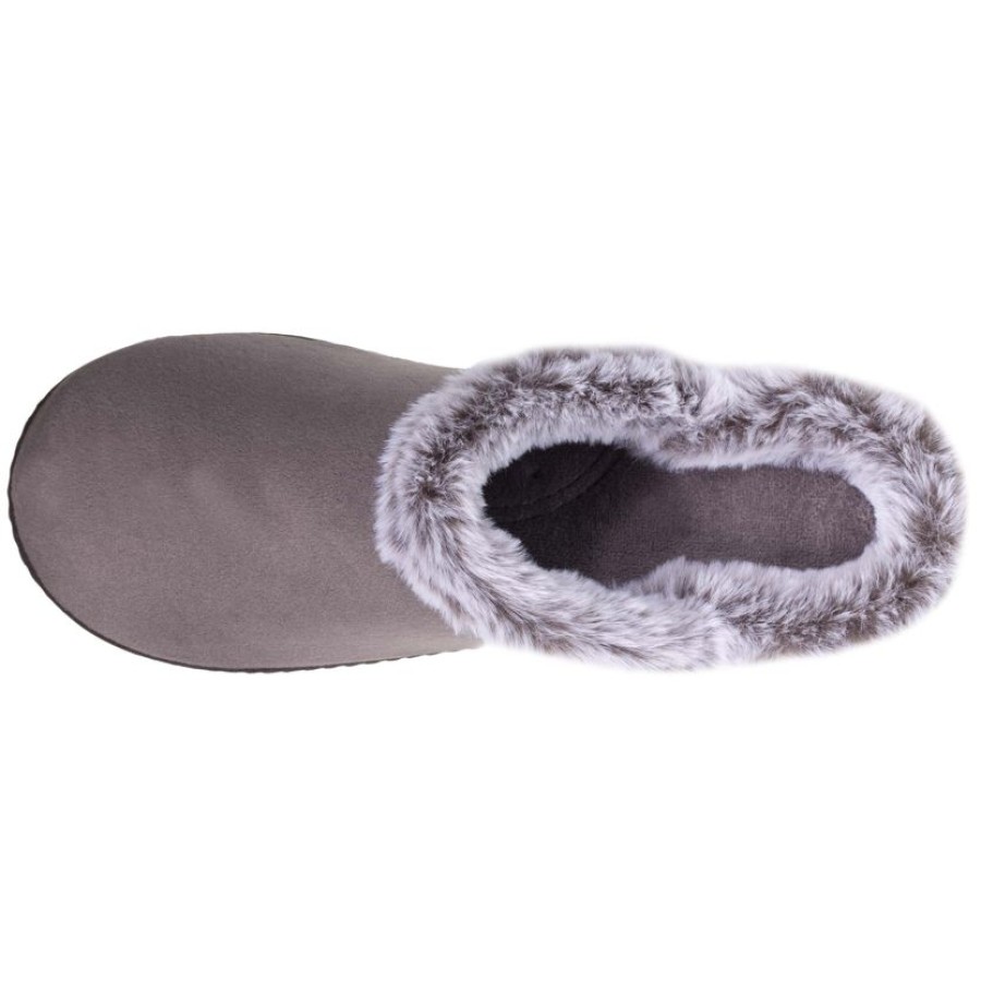 Femme Isotoner | Chaussons Mules Femme Fourrees Gris Fonce